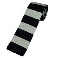 Navy Blue & Silver Horizontal Stripe Men's Silk Knitted Tie