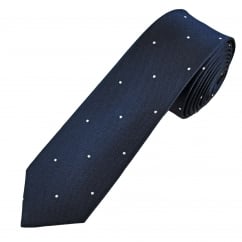 Navy Blue & Silver Polka Dot Men's Silk Skinny Tie