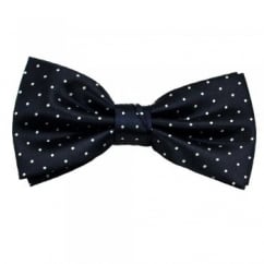 Navy Blue & Silver Polka Dot Silk Bow Tie