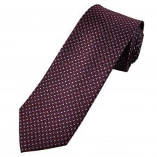 Navy Blue, Silver & Red Circle Pattern Men's Silk Tie