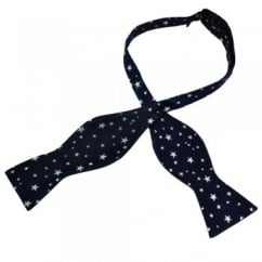 Navy Blue & Silver Star Patterned Self Tie Silk Bow Tie
