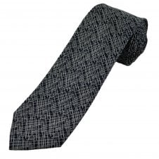Navy Blue & Silver White Patterned Luxury Silk Men's Tie
