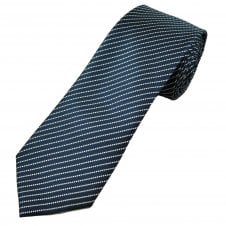 Navy Blue & Silver White Patterned Stripe Men's Tie