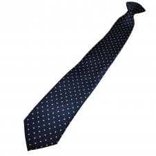 Navy Blue & Silver White Polka Dot Men's Clip On Tie