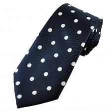 Navy Blue & Silver White Polka Dot Men's Tie