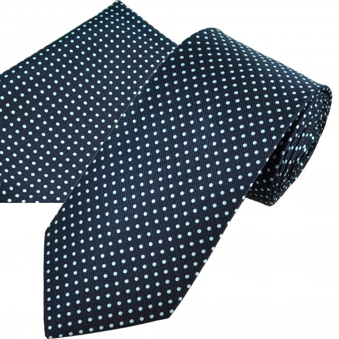Navy Blue & Sky Blue Polka Dot Men's Tie & Pocket Square Handkerchief Set
