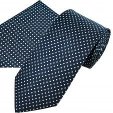Navy Blue & Sky Blue Polka Dot Men's Tie & Pocket Square Handkerchief Set
