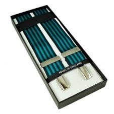 Navy Blue & Turquoise Striped Men's Trouser Braces