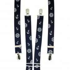 Navy Blue & White Anchor & Ship Wheel Men's Trouser Braces
