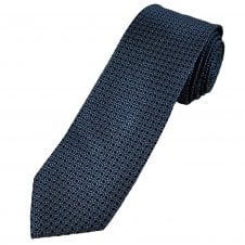 Navy, Blue & White Checked Patterned Luxury Silk Men's Tie