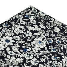 Navy Blue & White Floral Pattern Cotton Pocket Square Handkerchief