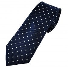 Navy Blue & White Polka Dot Men's Extra Long Tie