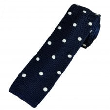 Navy Blue & White Polka Dot Men's Knitted Tie