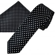 Navy Blue & White Polka Dot Men's Skinny Tie & Pocket Square Handkerchief Set