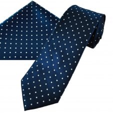 Navy Blue & White Polka Dot Men's Tie & Pocket Square Handkerchief Set