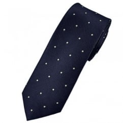 Navy Blue & White Polka Dot Silk Skinny Tie