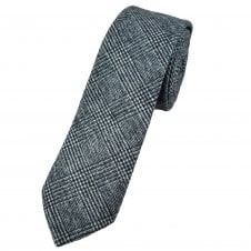 Navy Blue & White Prince of Wales Check Wool Blend Men's Tie by Lupi Romani