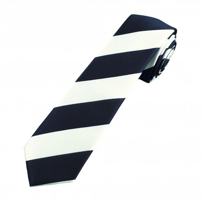 Navy Blue & White Repp Striped Boys Childrens Skinny Tie