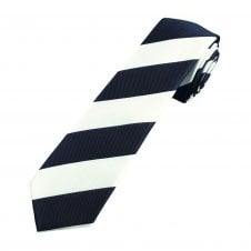 Navy Blue & White Repp Striped Boys Childrens Skinny Tie