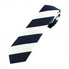 Navy Blue & White Repp Striped Men's Skinny Tie