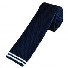 Navy Blue & White Stripe Men's Knitted Tie