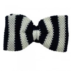 Navy Blue & White Striped Knitted Silk Bow Tie