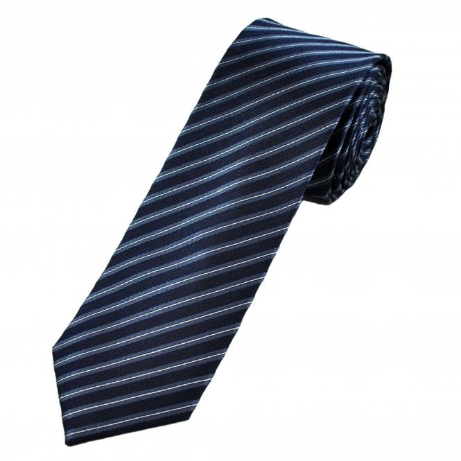 Navy Blue & White Striped Luxury Silk Men's Tie