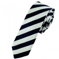 Navy Blue & White Thin Striped Skinny Tie