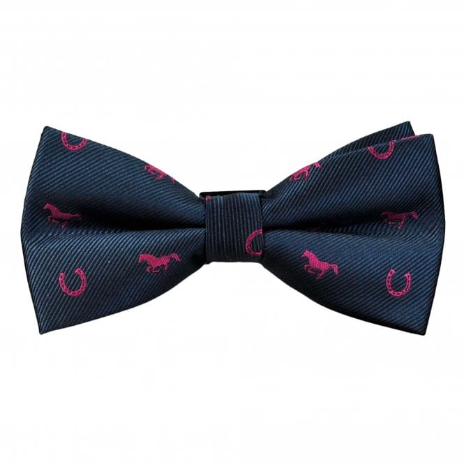 Navy Blue with Fuchsia Pink Horse & Horseshoe Men's Novelty Bow Tie