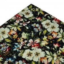 Navy Blue with Multi Coloured Flowers Pattern Wool Pocket Square Handkerchief by Profuomo