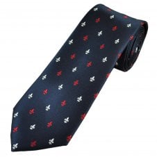 Navy Blue With Silver & Red Fleur de Lis Men's Novelty Tie