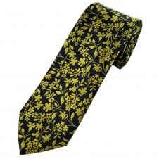 Navy Blue & Yellow Flower Pattern Men's Tie