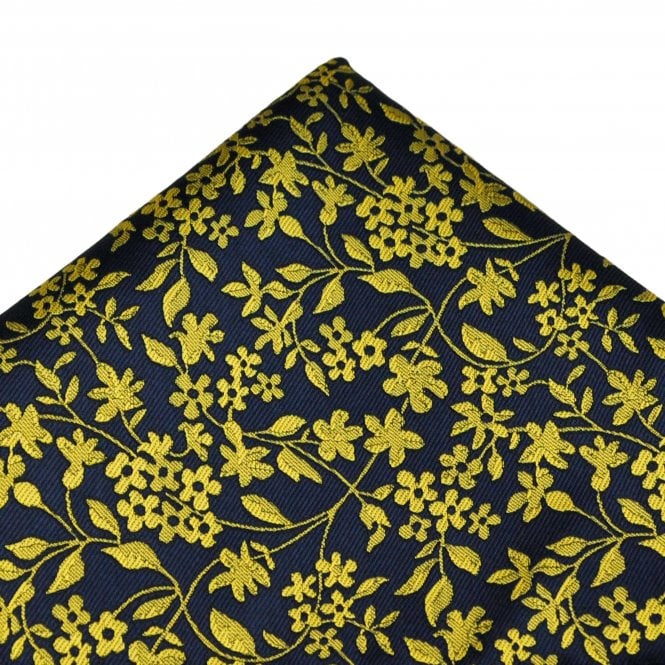 Navy Blue & Yellow Flower Pattern Pocket Square Handkerchief