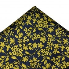 Navy Blue & Yellow Flower Pattern Pocket Square Handkerchief