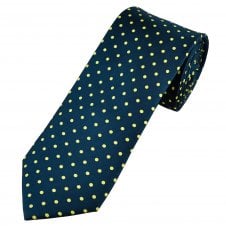 Navy Blue & Yellow Polka Dot Men's Silk Tie