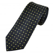 Navy Blue & Yellow Polka Dot Men's Silk Tie