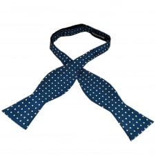 Navy Blue & Yellow Polka Dot Self-Tie Silk Bow Tie