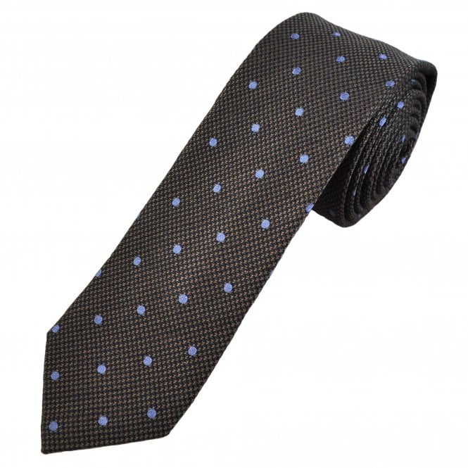 Navy, Brown & Light Blue Polka Dot Men's Silk/Wool Narrow Tie