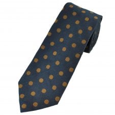 Navy & Dark Gold Polka Dot Spot Wool & Silk Blend Men's Tie