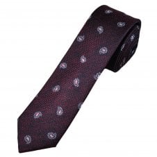 Navy, Fuchsia Pink, Light Blue & Silver Paisley Pattern Luxury Silk Men's Skinny Tie
