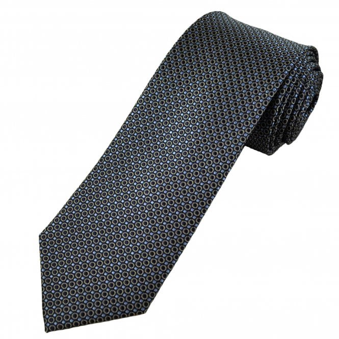 Navy, Gold & Light Blue Circle Pattern Men's Silk Tie