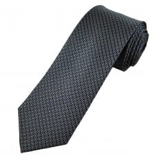 Navy, Gold & Light Blue Circle Pattern Men's Silk Tie