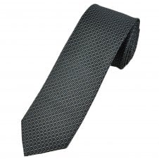 Navy, Grey, Blue & Silver Checked Patterned Luxury Silk Narrow Men's Tie