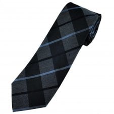 Navy, Grey & Light Blue Checked Luxury Silk Men's Tie