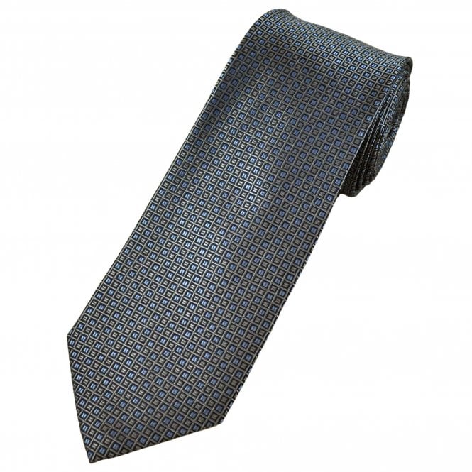 Navy, Grey & Light Blue Pattern Men's Silk Tie
