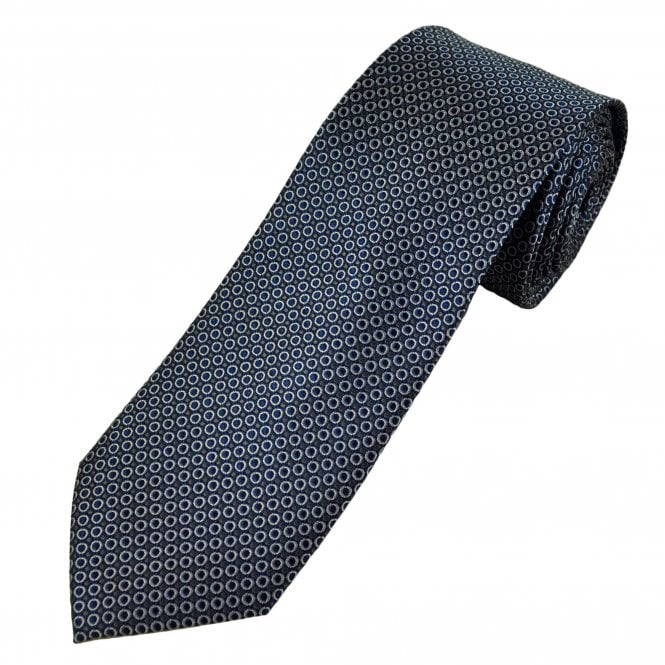 Navy, Grey & Silver Circles Pattern Men's Silk Tie