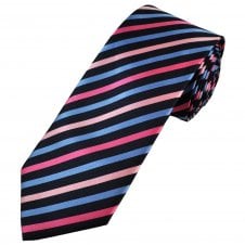 Navy, Light Blue, Baby Pink & Bright Pink Striped Men's Extra Long Tie