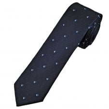 Navy, Light Blue & Charcoal Grey Pattern Men's Luxury Silk Skinny Tie