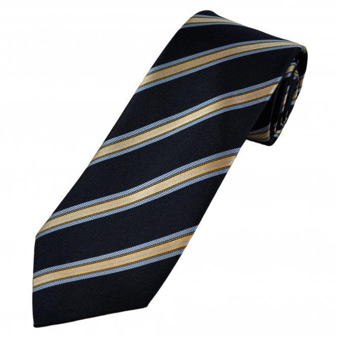 Navy, Light Blue & Golden Beige Striped Men's Silk Tie