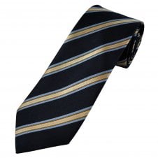 Navy, Light Blue & Golden Beige Striped Men's Silk Tie